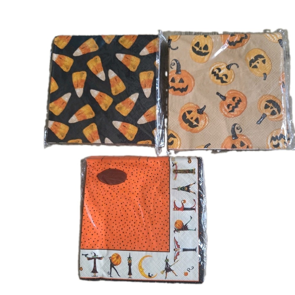Caspari  Mud Pie Paper Napkins Trick Or Treat Candy Corn Pumpkins Lot Of 3 Pkgs